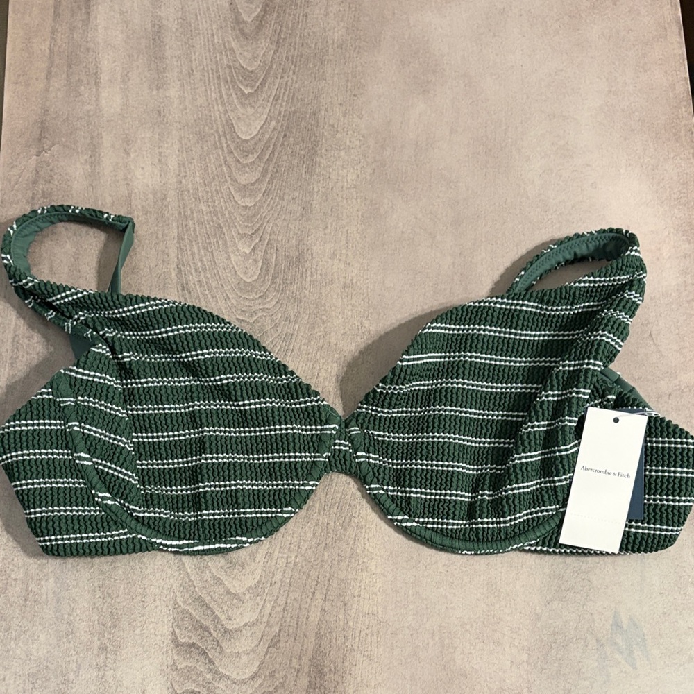 Abercrombie & Fitch Green and White Striped Bikini Top